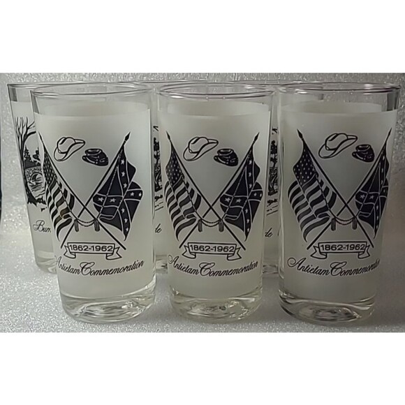 Six (6) Civil War Commemorative Glasses Burnside Bridge Antietam Centennial 1962 - Picture 2 of 3